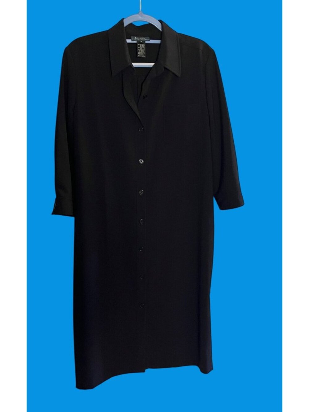 Vintage Lauren Ralph Lauren Tailored Black Button-Down Shirt Dress 14 office